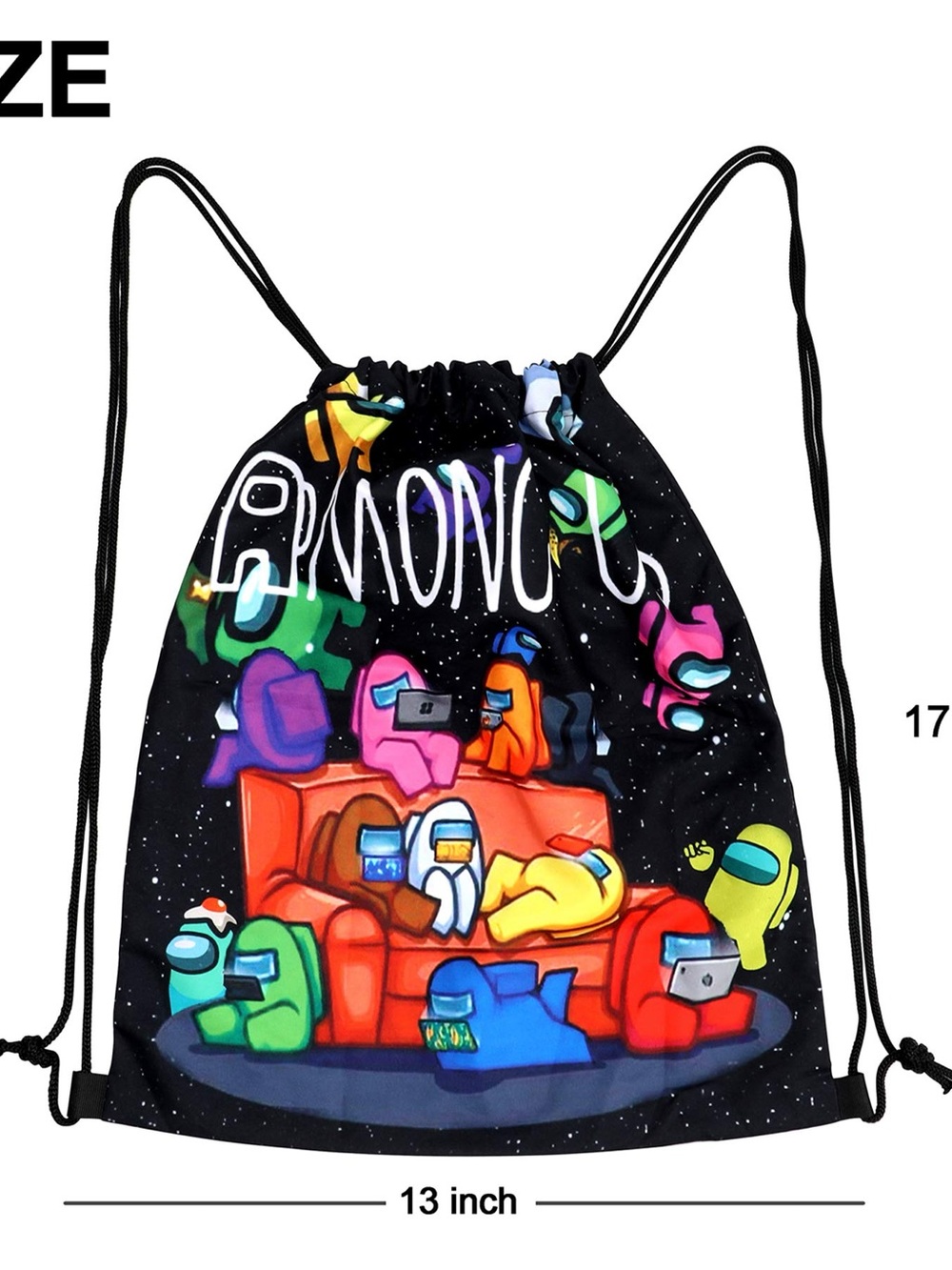 Kids Among Us Drawstring Backpack - Black Multi